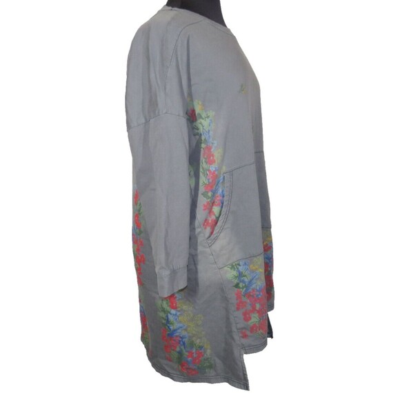 Monthorigin Art To Wear Gray Floral Oversized Boho Sweatshirt Dress Size XL - Picture 5 of 9